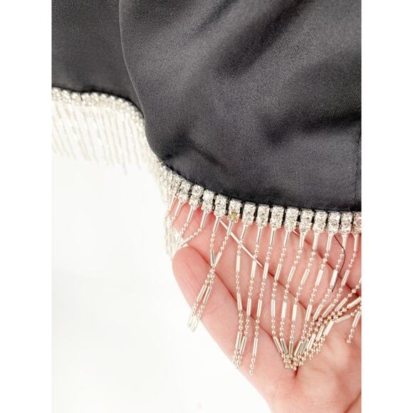 MAC DUGGAL Dress Size 8 Mini Dress NEW Black Beaded Fringe Hem Silver Puff Slv - Picture 5 of 9